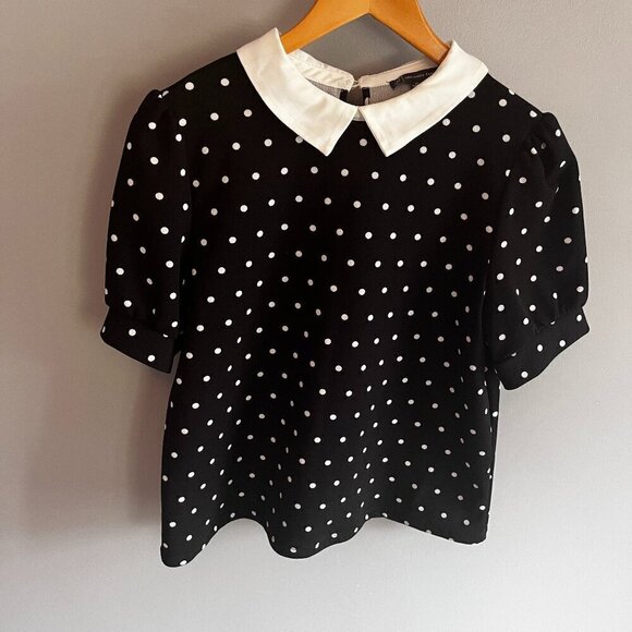 Adrianna Pappel Blouse Black & White Polk dot with collar size Medium - Picture 1 of 9